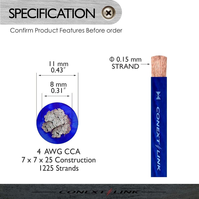 Conext Link 5 ft 4 GA Gauge AWG Car Amplifier Battery Power Cable Ground Wire CCA Frost Blue - Image 3